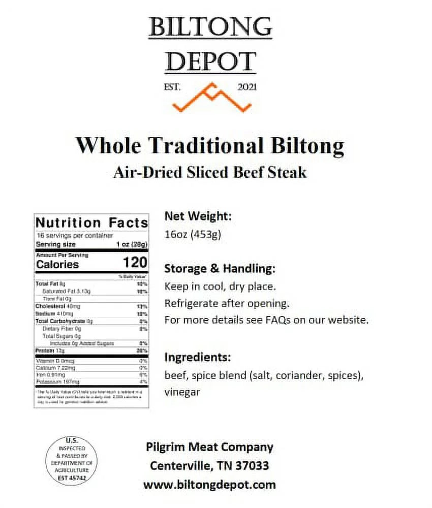 Whole Slab Traditional Biltong (With Fat) 1Lb (16Oz) O39700