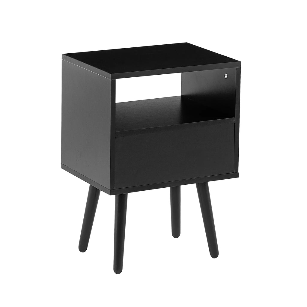 Black Rattan End Table with Drawer and Open Shelf V89170