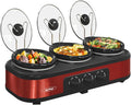 Red Triple Slow Cooker, 3 x 1.5 Quart, Stainless Steel, 4.5 QT K384