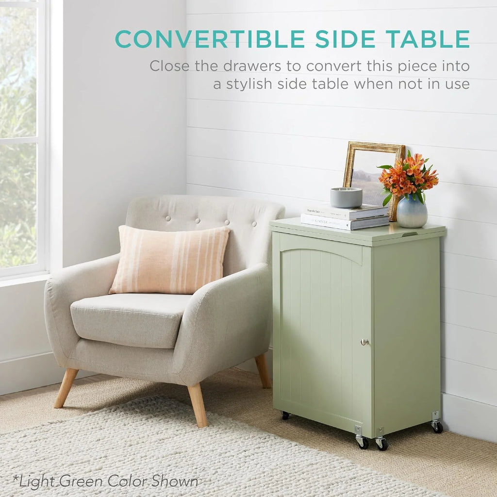 Folding Sewing Table Craft Station with Wheels Shelves Storage Trays O51772