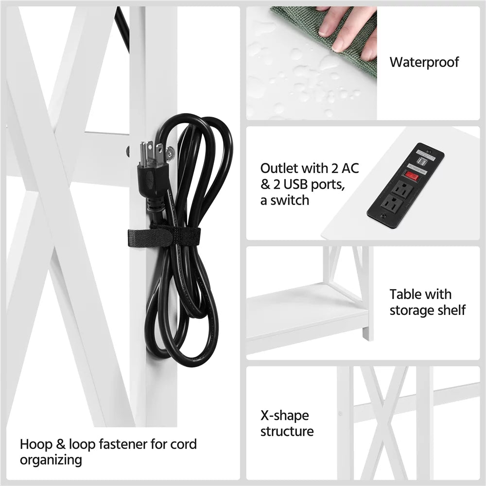 White 2-Tier Wooden Console Table with Power Outlet I636076