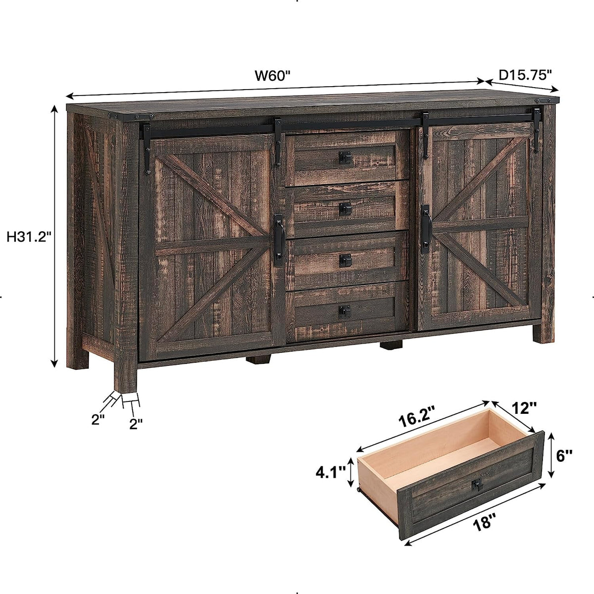 4 Drawer Light Rustic Oak Wood Dresser F691