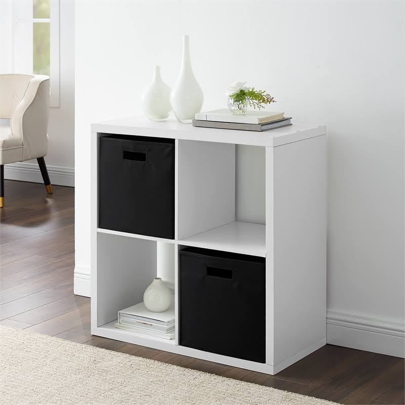 White Four Cubby Wood Storage Cabinet O5383