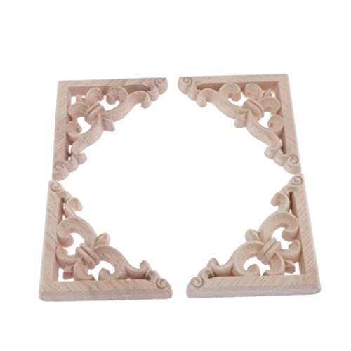 Natural Wood Carved Corner Onlay Applique Frame, 8x8cm C81726