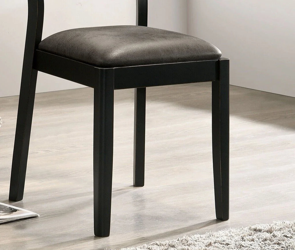 Set of 2 Dining Chairs Black Solid Wood Gray Leatherette Seat T51955