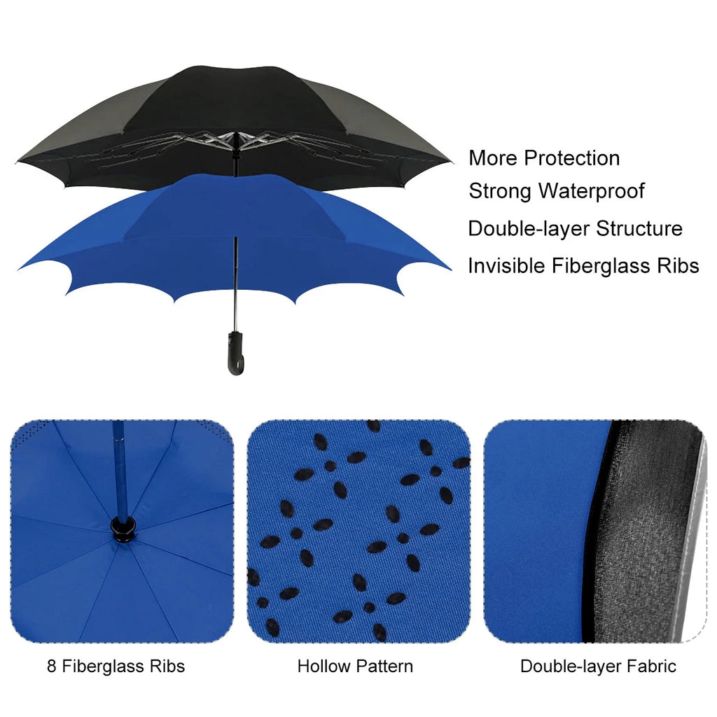 Blue 45" Reverse Folding Umbrella with Reflective Strip B766