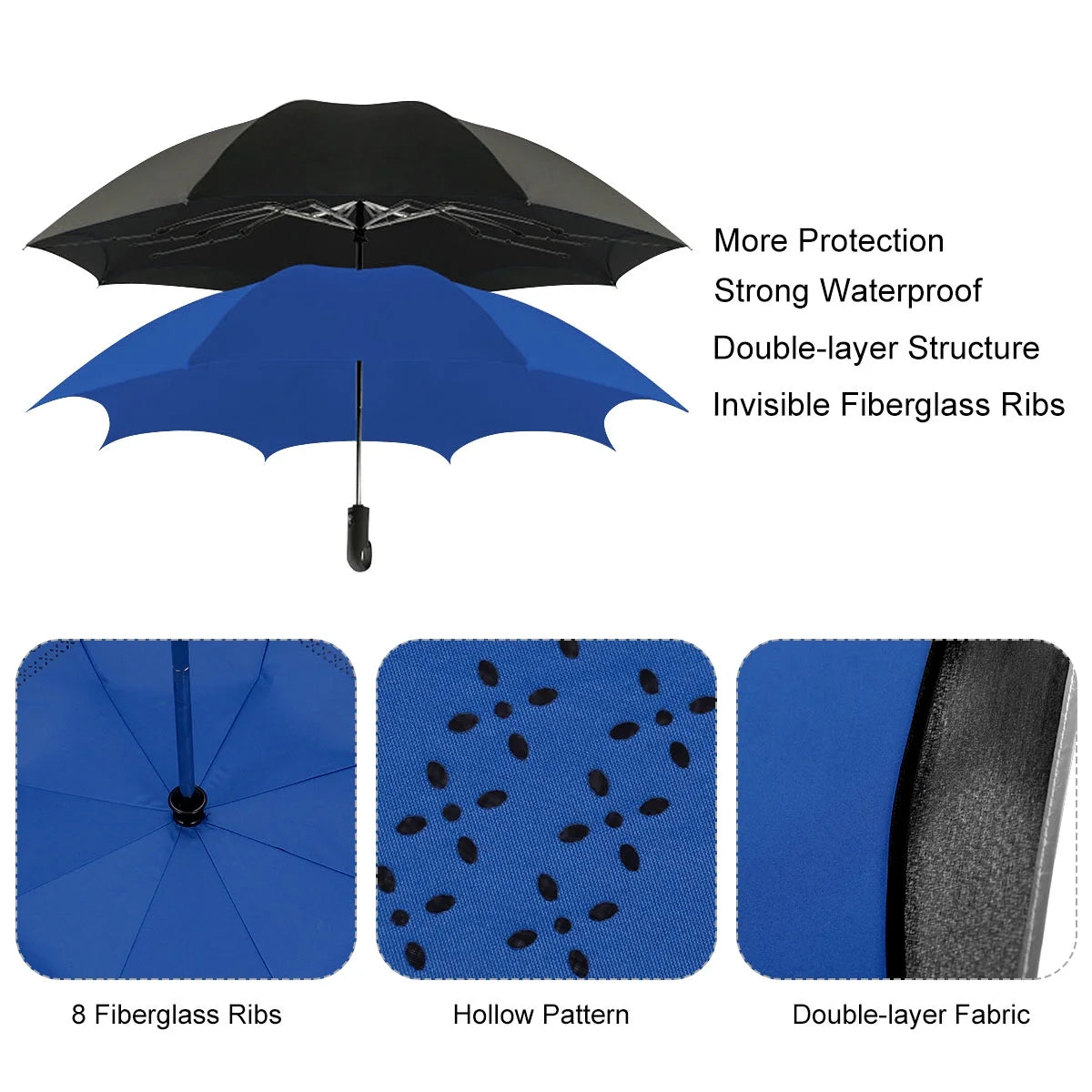 Blue 45" Reverse Folding Umbrella with Reflective Strip B766