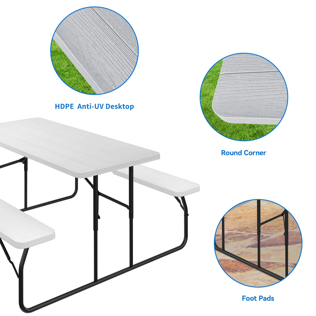 Heavy Duty Folding Picnic Table and Bench White R85852