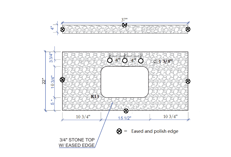 37in Grey Engineered Stone Vanity Top with Ceramic Sink B8201