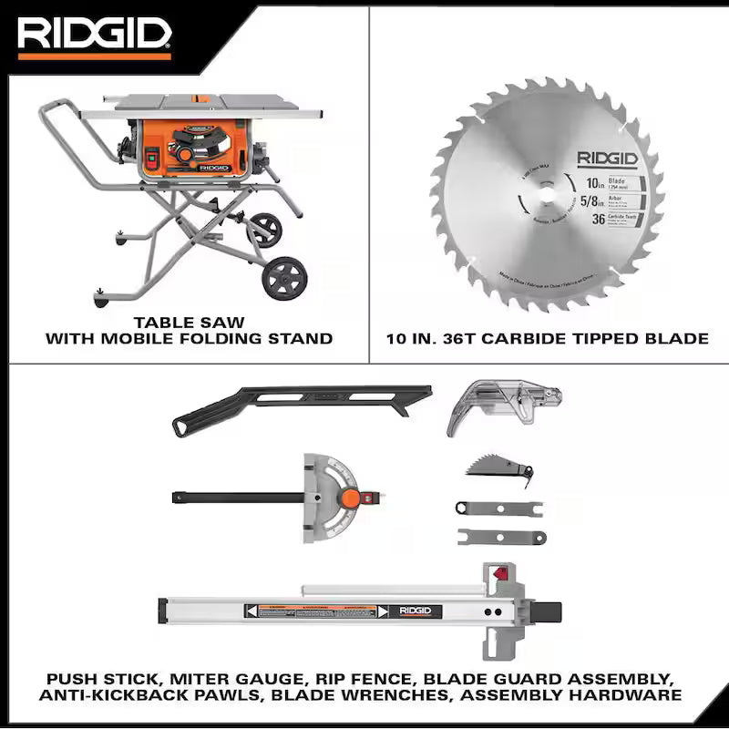 10 Amp 10 in. Corded Table Saw with Stand T621807