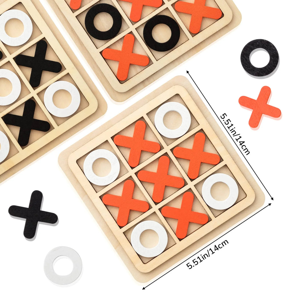 6 Pieces Wooden Tic Tac Toe Game XO Chess Board Game M913377