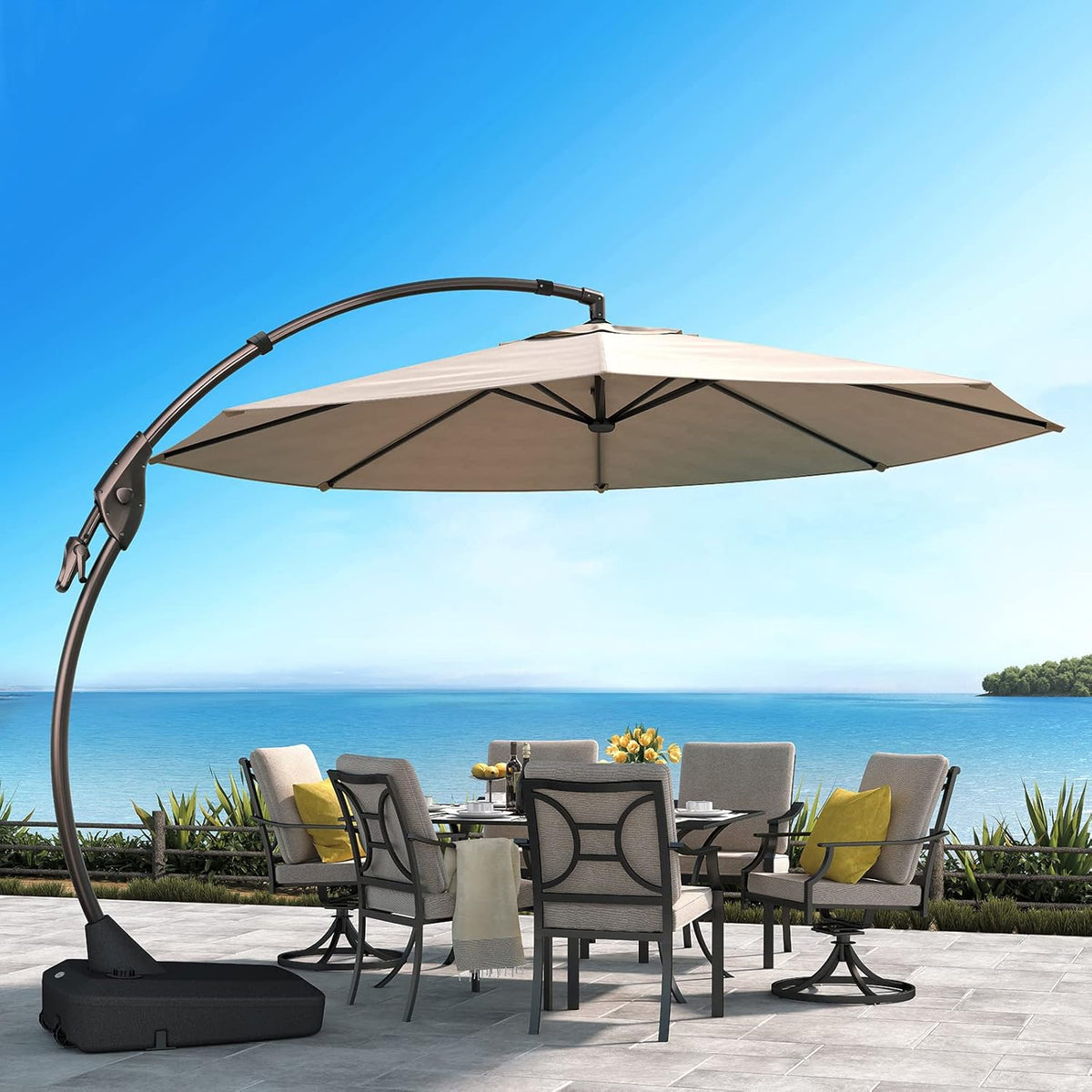 11 FT Curvy Aluminum Offset Cantilever Umbrella with Base J296021