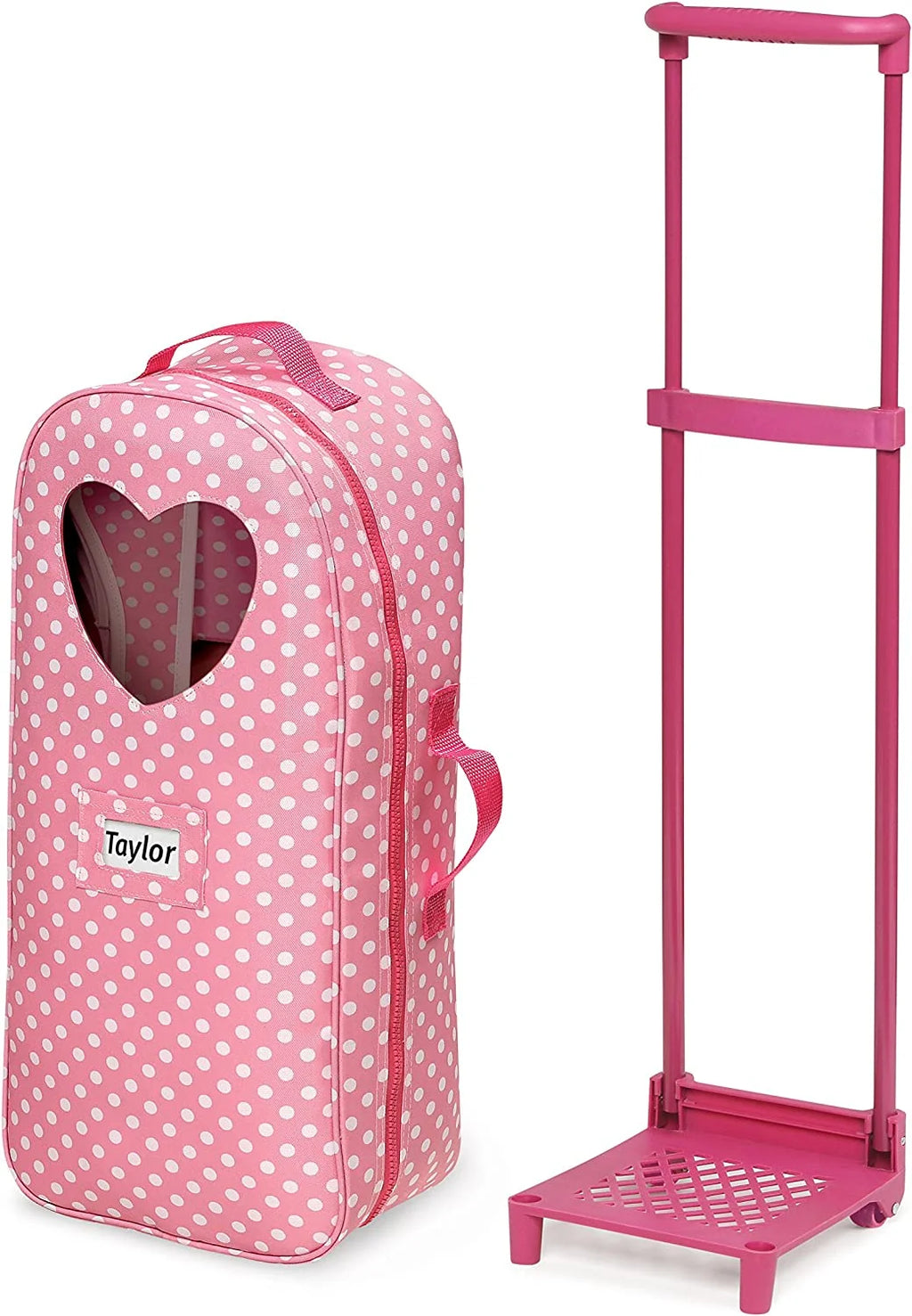 Pink Polka Dot 3-in-1 Trolley Doll Carrier with Rocking Bed and Bedding N46434