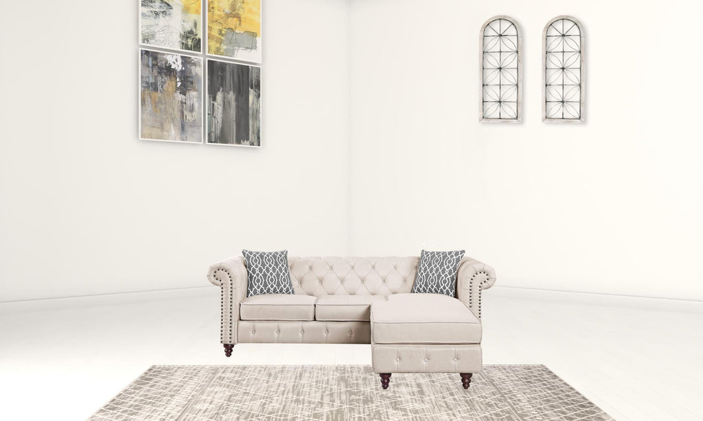 Beige Linen L Shaped Sofa & Chaise N50564