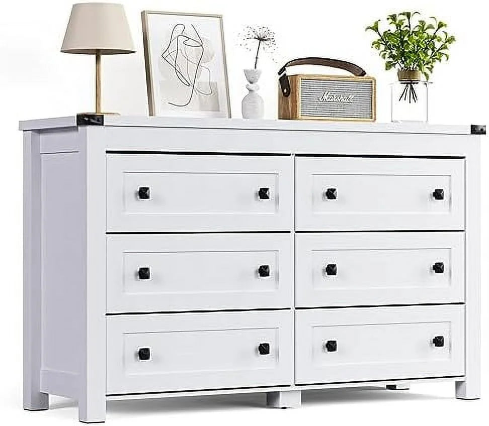 White 6 Drawer Wood Dresser Y15638