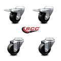 Swivel Bolt Caster Set of 4 with 3x22 Wheel, 2 with TTL Brakes S531