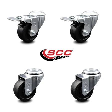 Swivel Bolt Caster Set of 4 with 3x22 Wheel, 2 with TTL Brakes S531