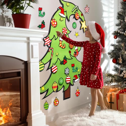 Felt Christmas Tree Ornaments Wall Hanging Xmas Tree Crafts Kit 30 Ornaments 3.12 FT R789