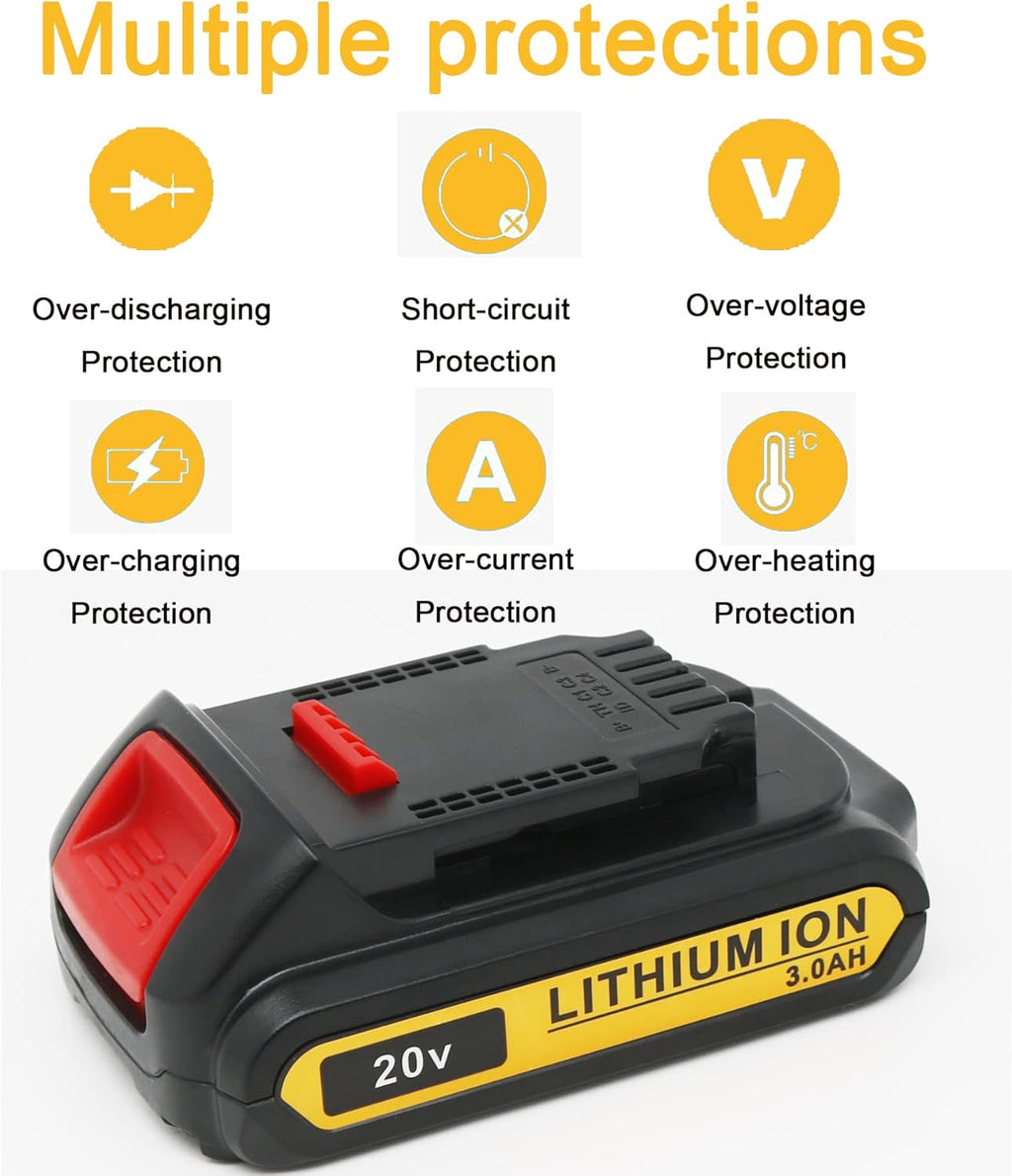2 Pack 20V 3.0Ah Battery and Charger Combo for Cordless Tools R9130
