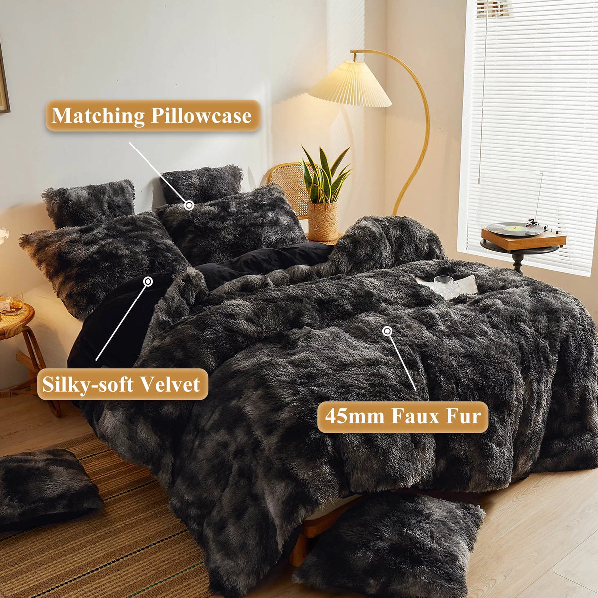 Tie Dye Plush Shaggy Duvet Cover Set, 3 Pieces Velvet Fluffy Furry Bedding Set, Queen T514856