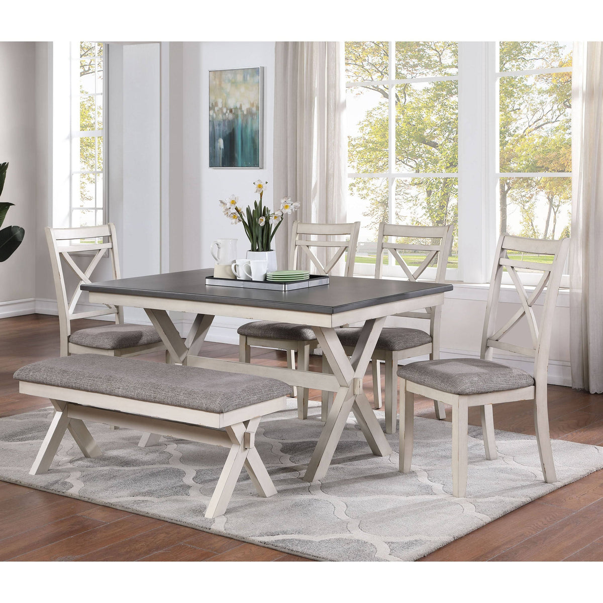 Grey Antique White Two-Seater Dining Bench N31683