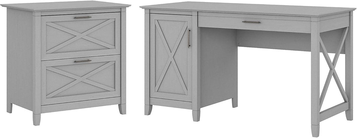 54W Reclaimed Pine Computer Desk with 2 Drawer File Cabinet Q378
