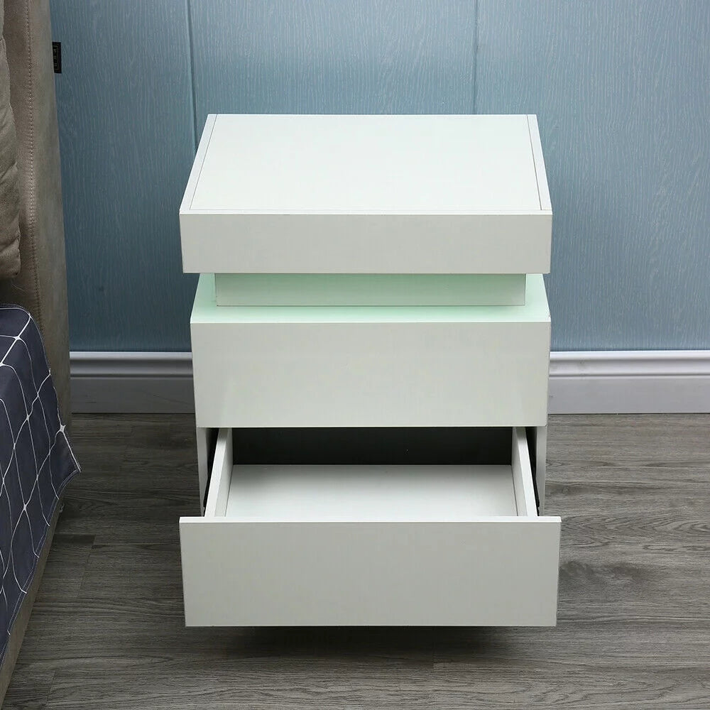 Beige White 2 Drawer High Gloss Nightstand R944