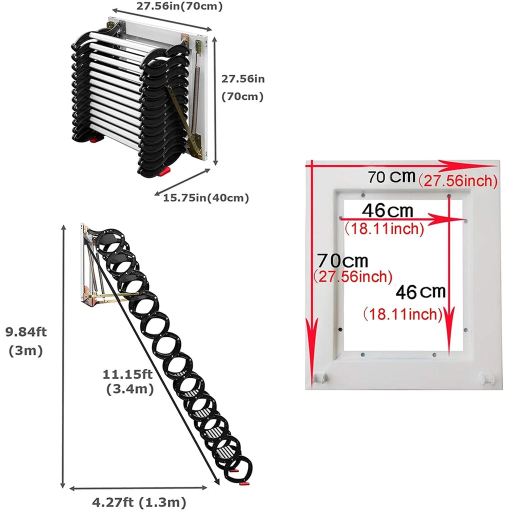 Black-White Al-mg Alloy Wall Mounted Folding Attic Ladder G43400