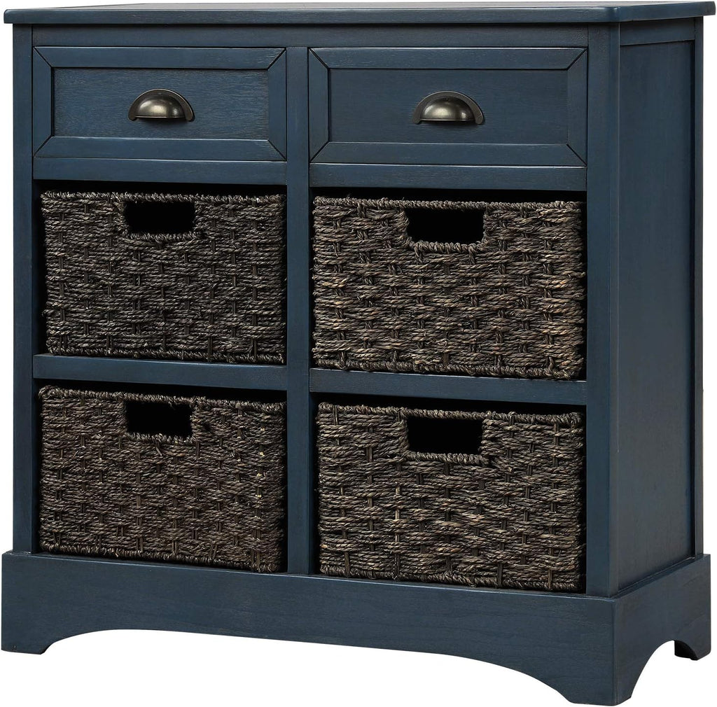 White Wicker Storage Cabinet with 4 Baskets and 2 Drawers B737216