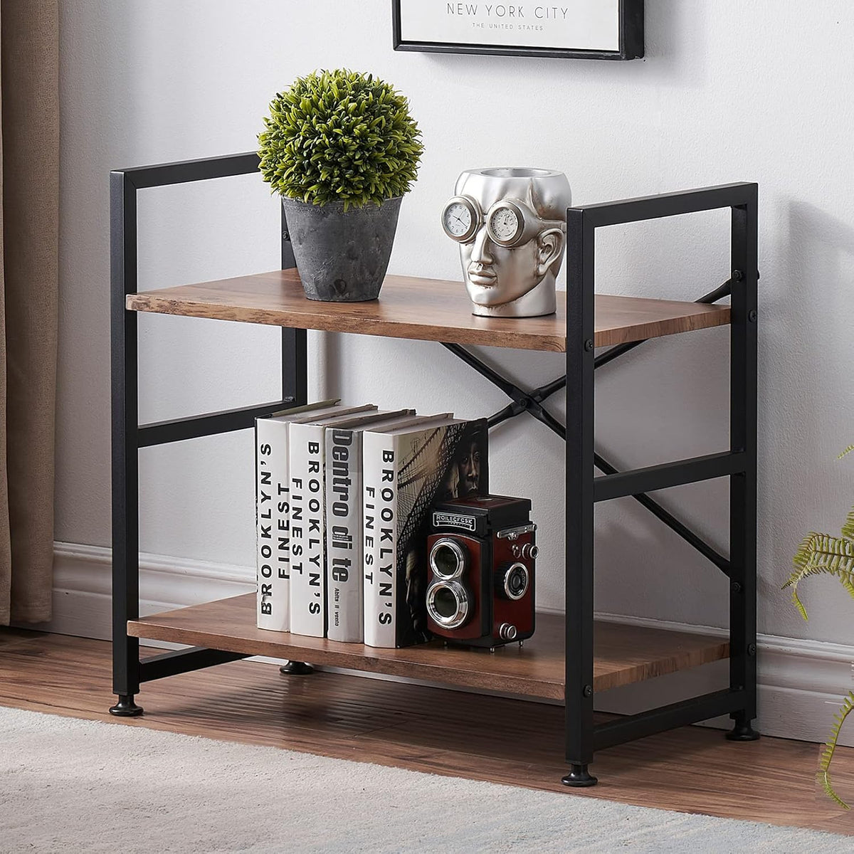5 Tier Wood Bookshelf with Metal Frame Y278