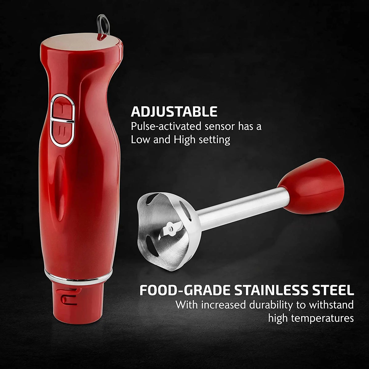 Red Electric Immersion Hand Blender 300 Watt with Stainless Steel Blades T206