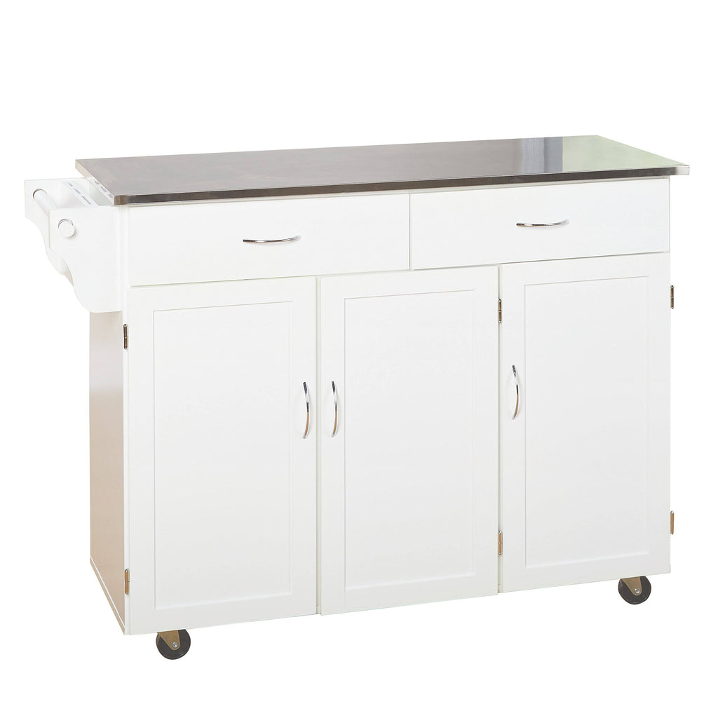 White Kitchen Cart with Stainless Steel Top V22217