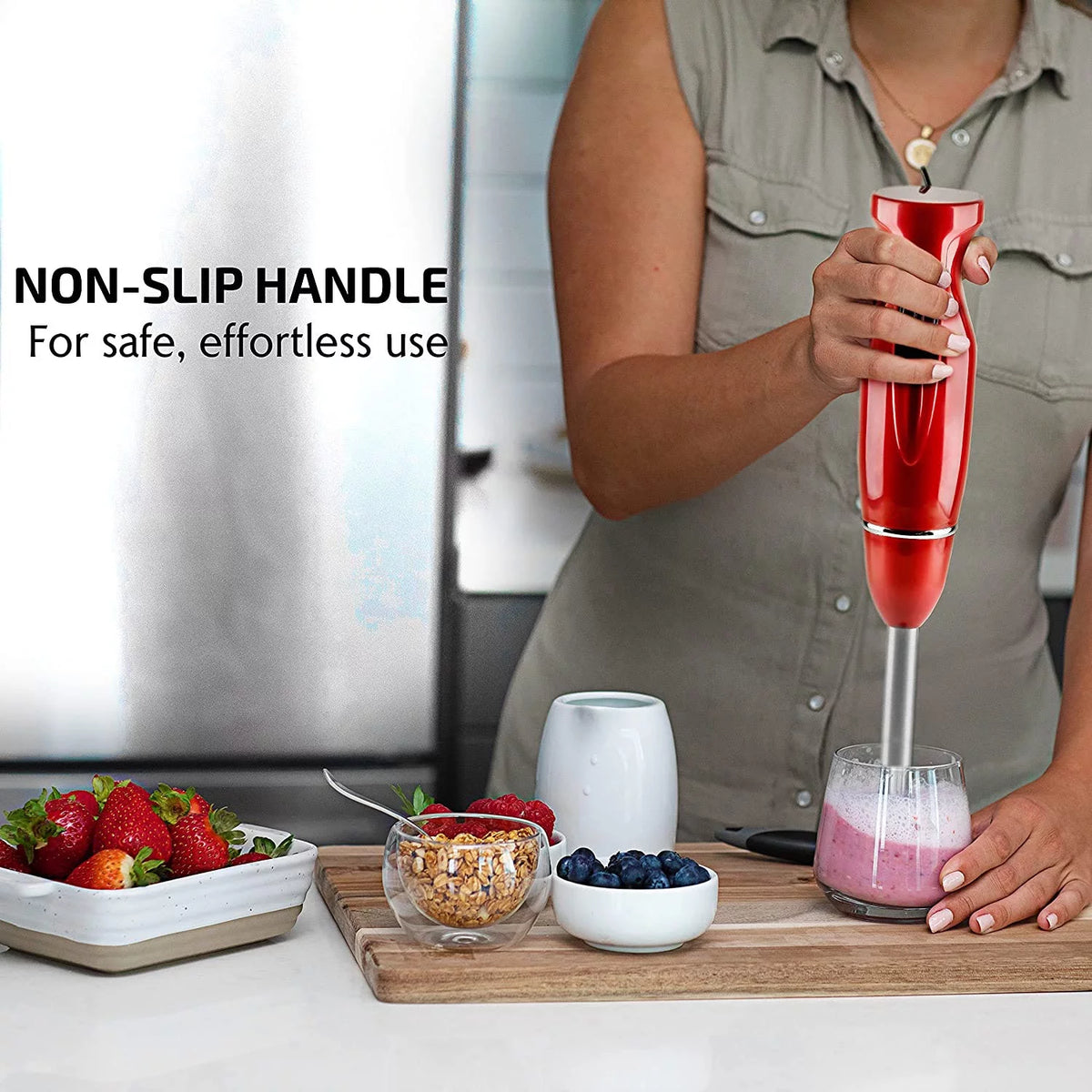 Red Electric Immersion Hand Blender 300 Watt with Stainless Steel Blades T206
