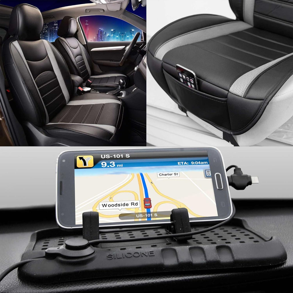 Beige Leatherette Car Seat Cushions Front Set S99291