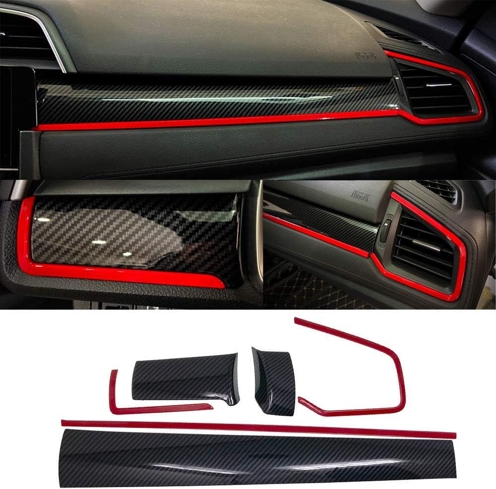 Carbon Fiber Grain Interior Center Control Dashboard Stripe Cover Trim Panel Pack of 2 G9271