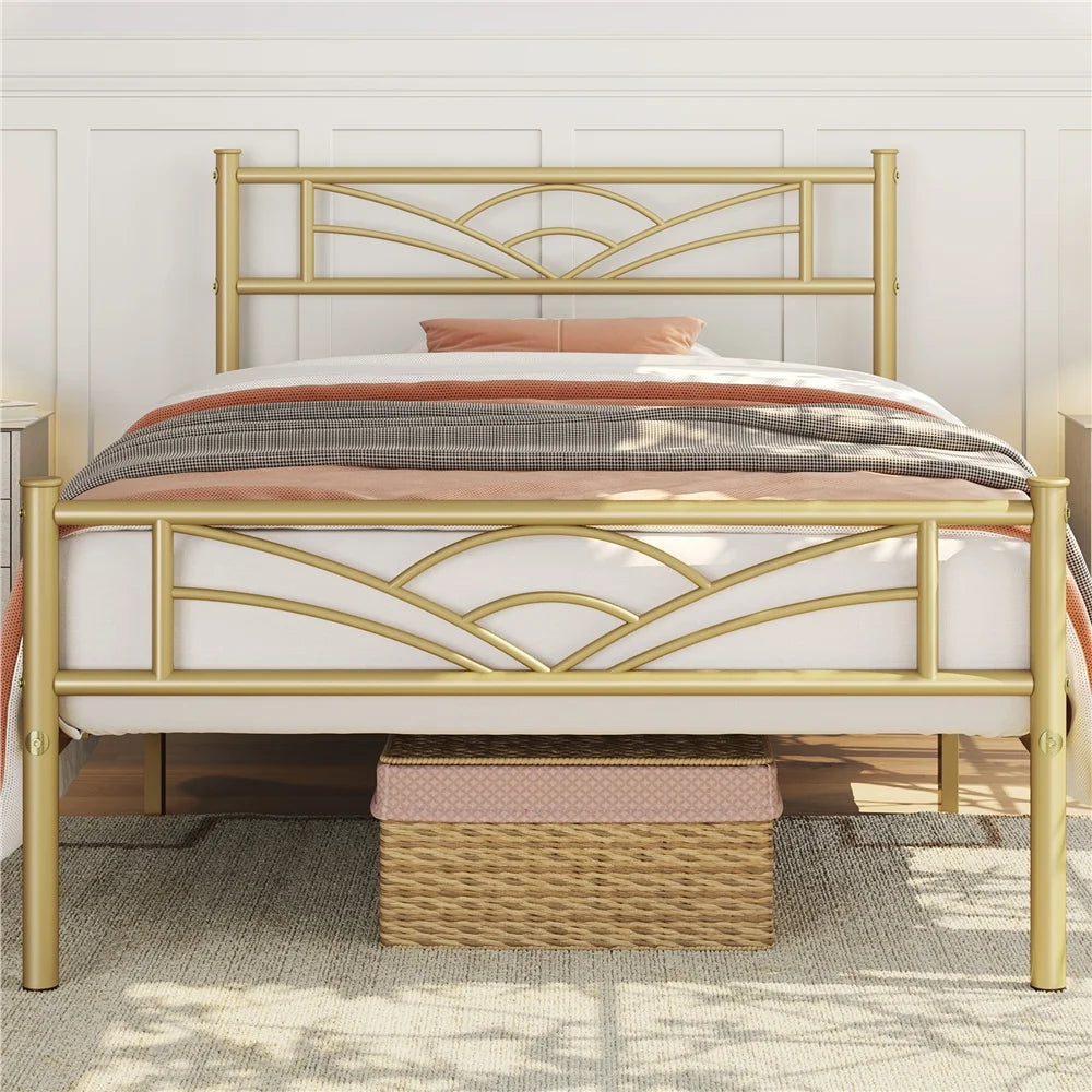 Twin XL Antique Gold Metal Platform Bed A419
