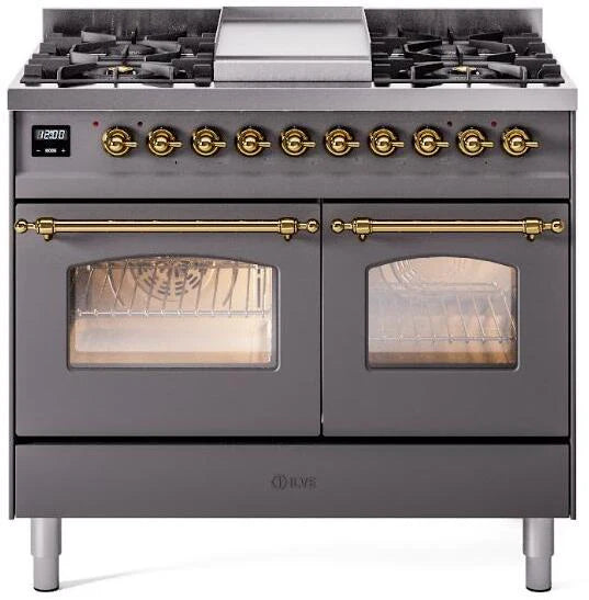40 Dual Fuel Propane Gas Range Matte Graphite Brass Trim N9264