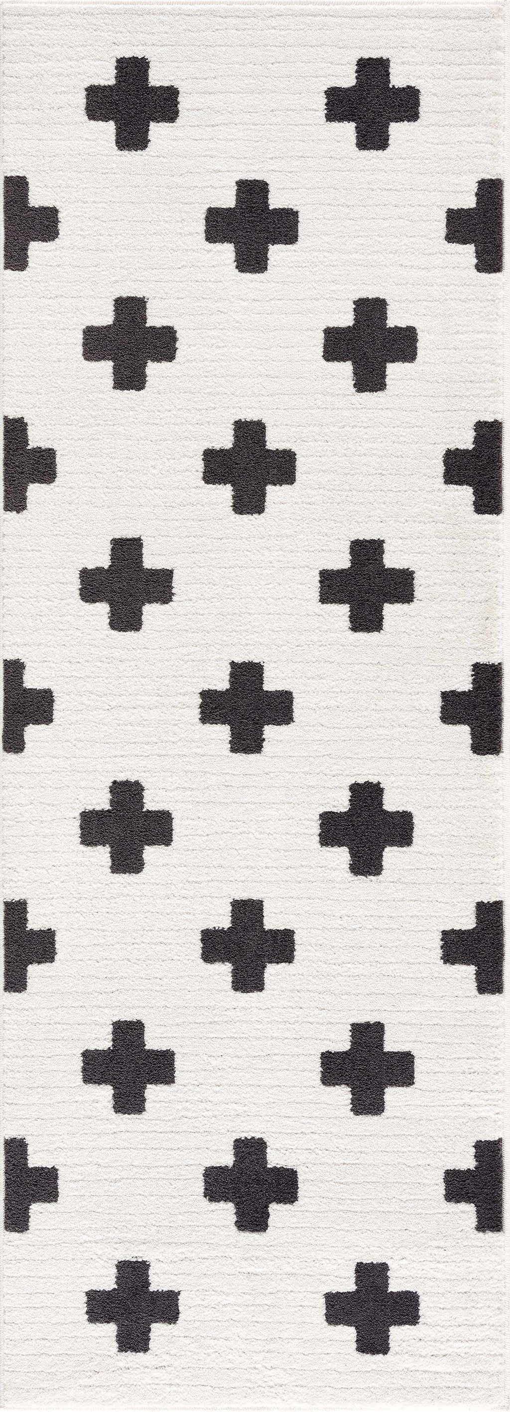 Black Gray Ivory Shag Area Rug 2' x 3' E987