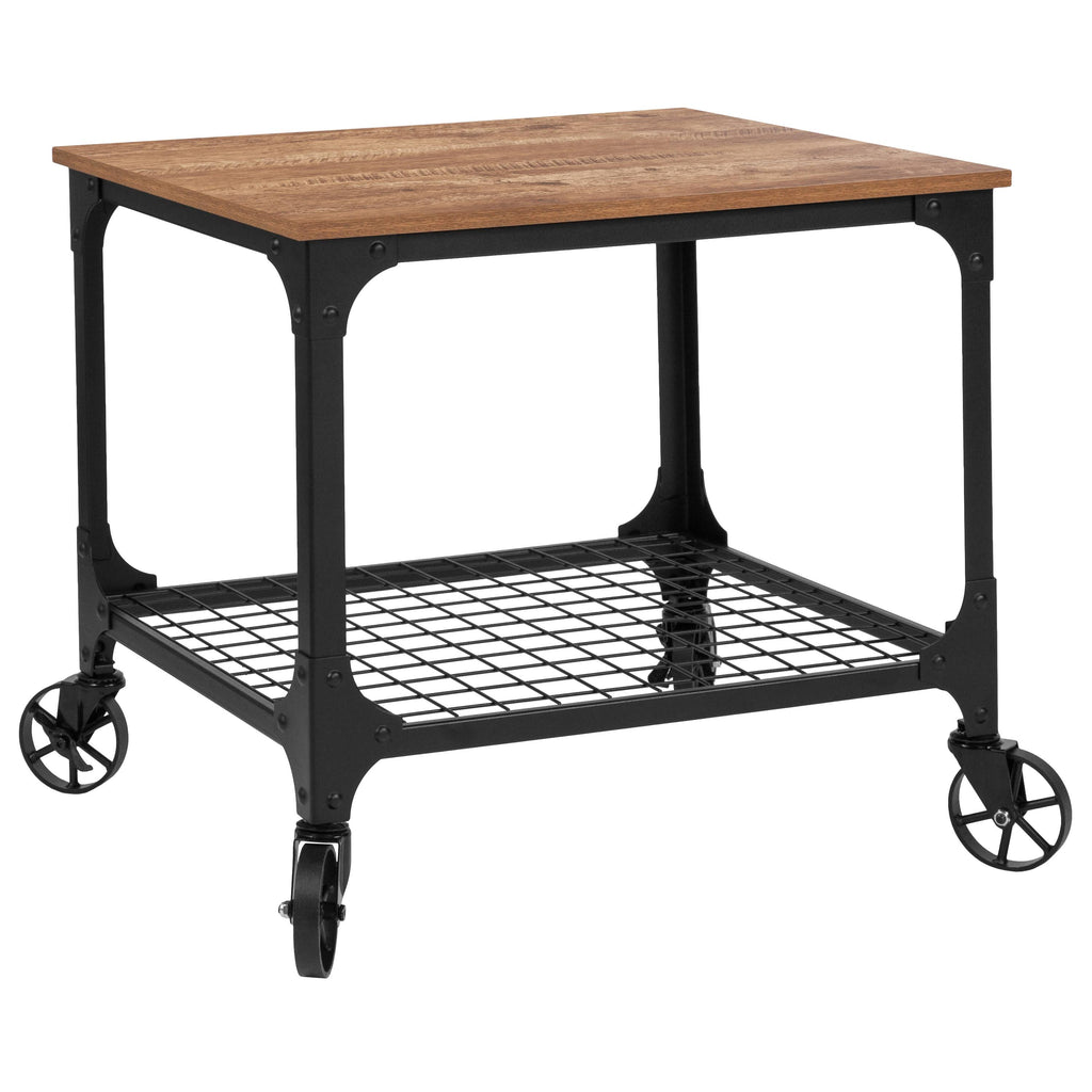 Rustic Wood Grain and Industrial Iron Kitchen Serving Bar Cart O369