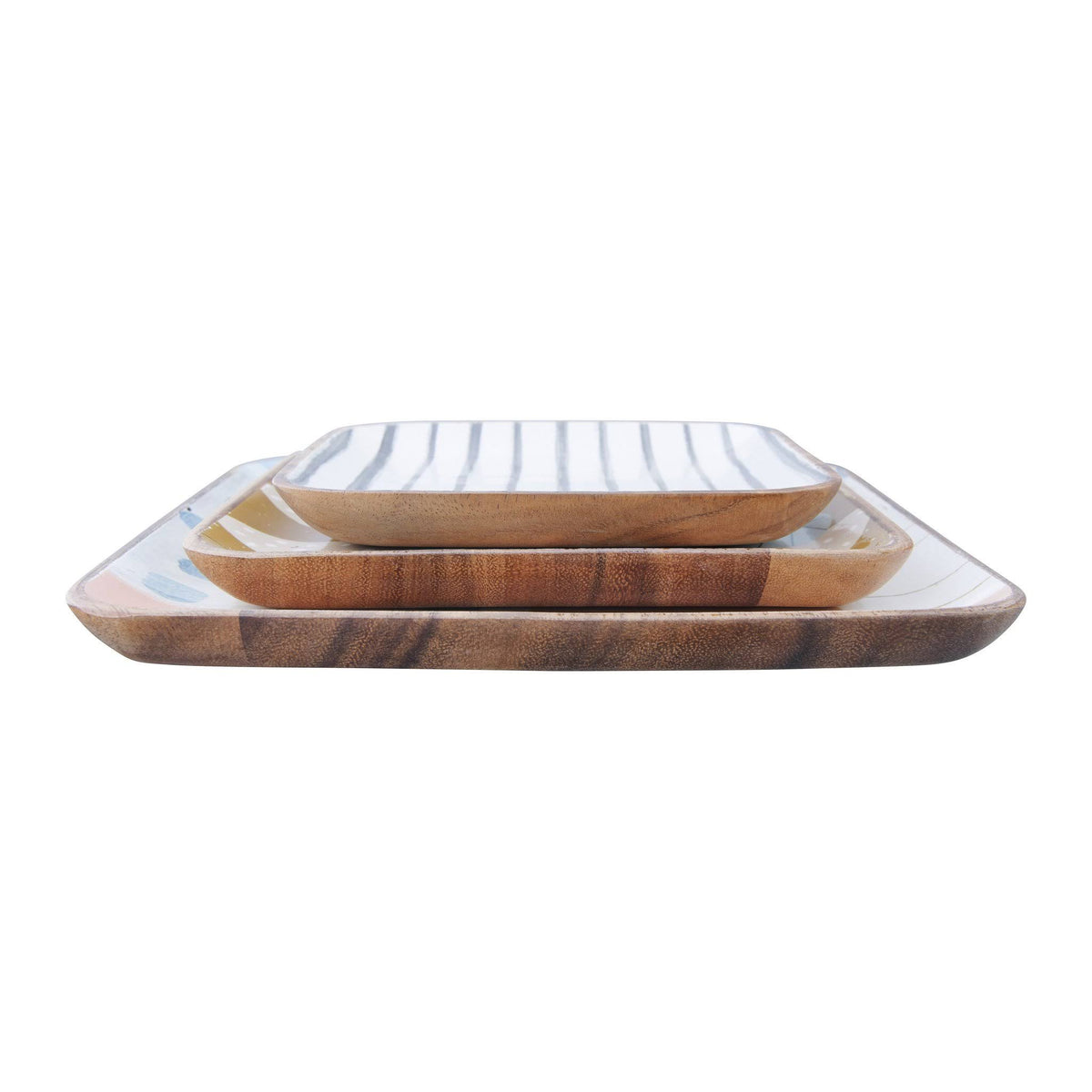 Enameled Acacia Wood Trays Square Set of 3 G5844