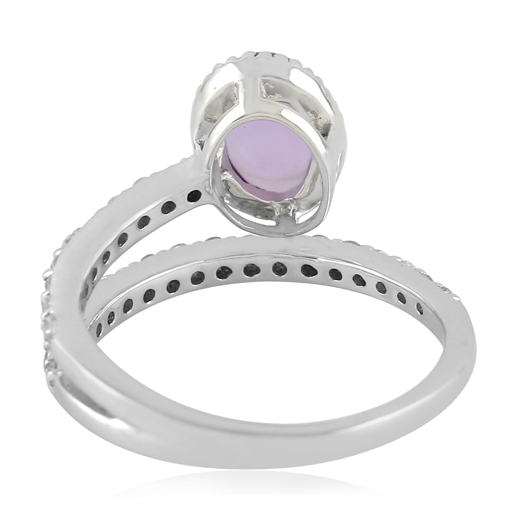 Oval Purple Amethyst Topaz Band Ring 925 Silver B7478