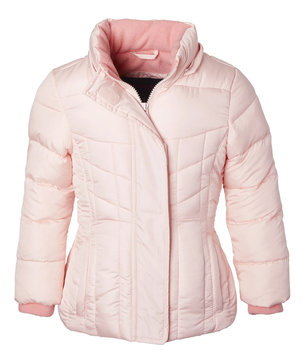 Girls Quilted Fleece Lined Winter Puffer Jacket Coat Faux Fur Trim Zip-Off Hood Blush 14/16 X3481