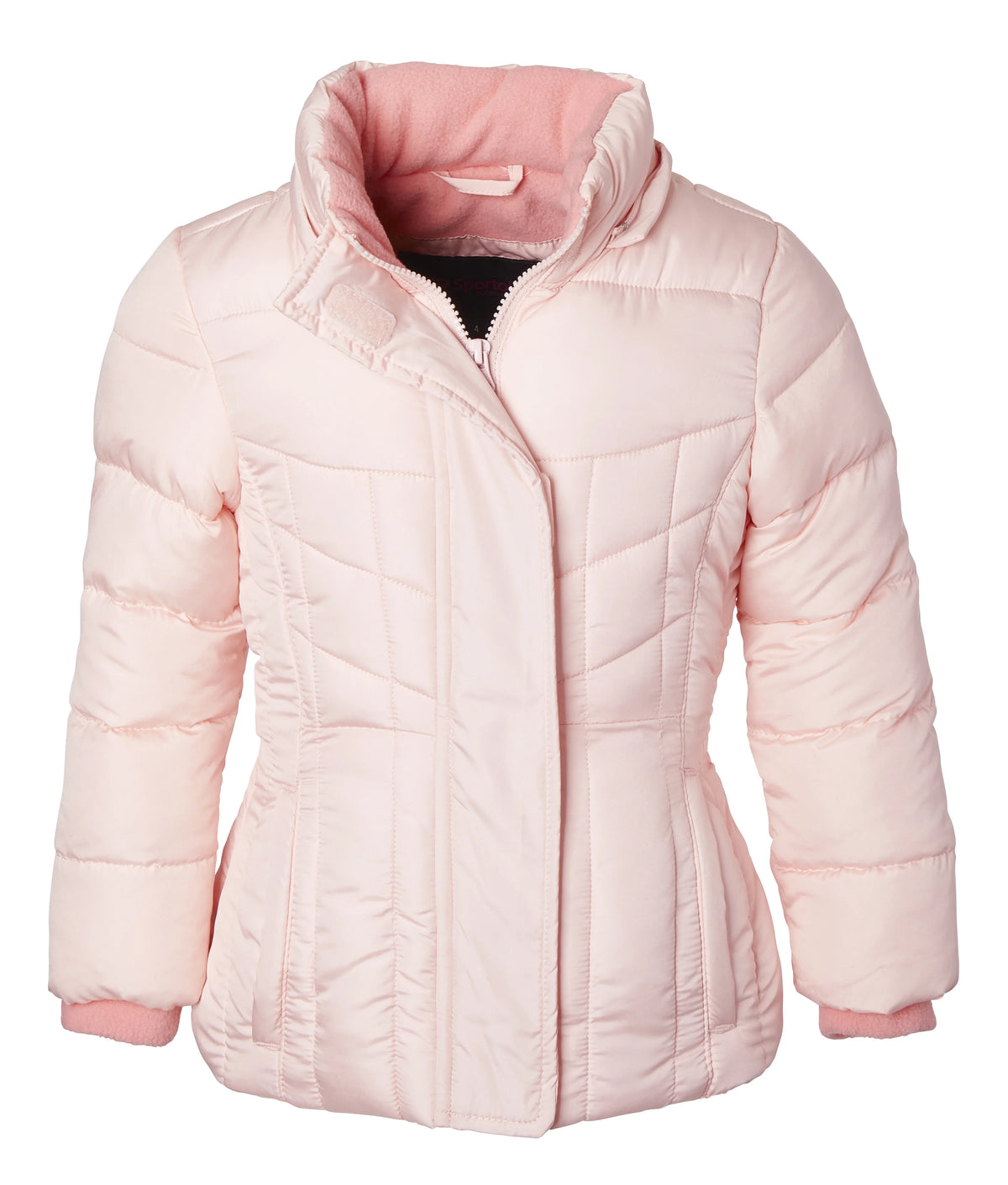 Girls Quilted Fleece Lined Winter Puffer Jacket Coat Faux Fur Trim Zip-Off Hood Blush 14/16 X3481