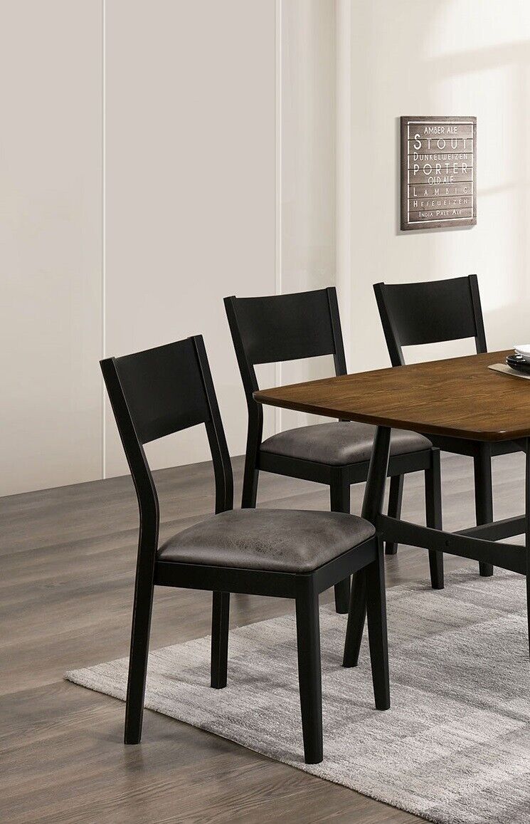Set of 2 Dining Chairs Black Solid Wood Gray Leatherette Seat T51955