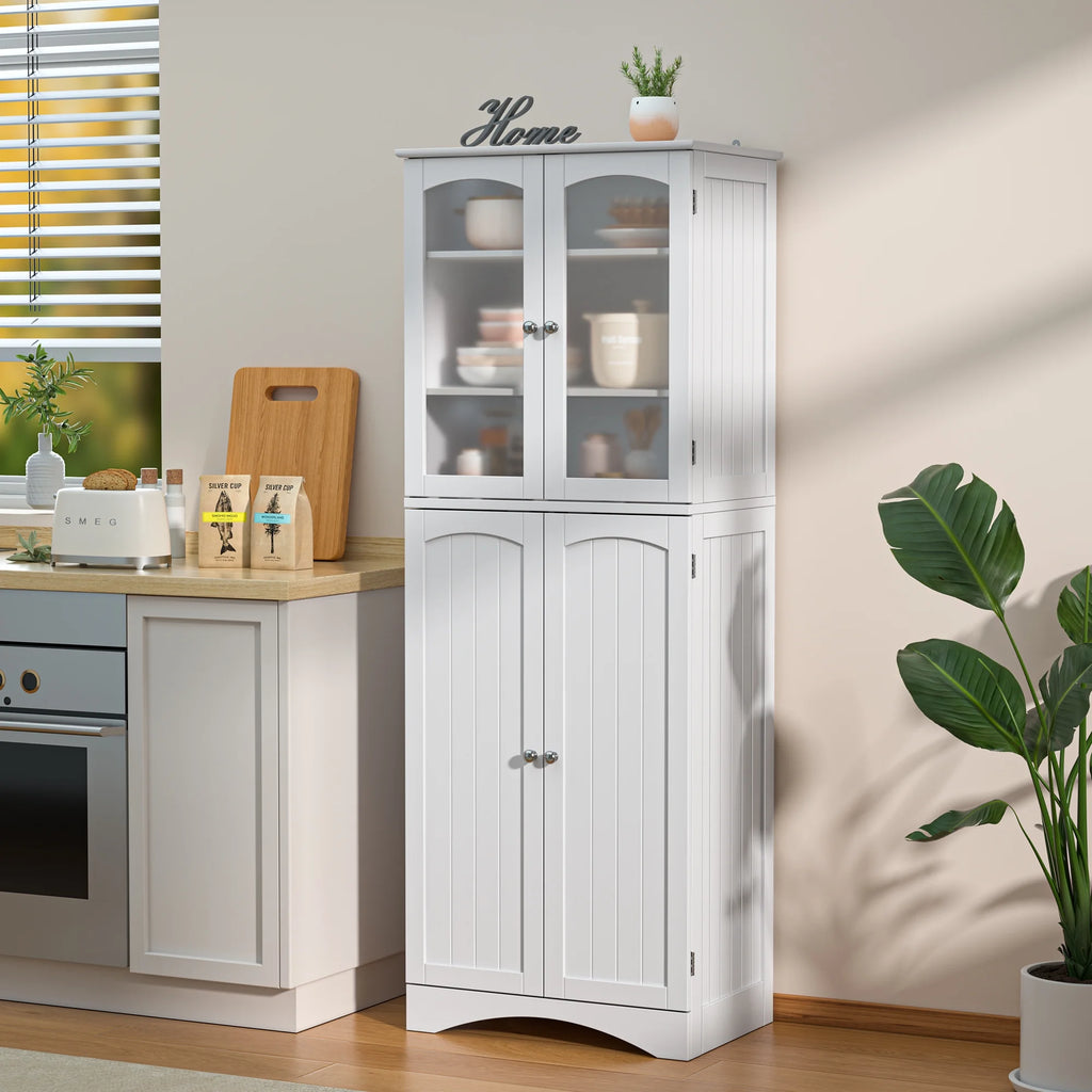 64" Tall Kitchen Pantry Storage Cabinet with Glass Door, White B5691