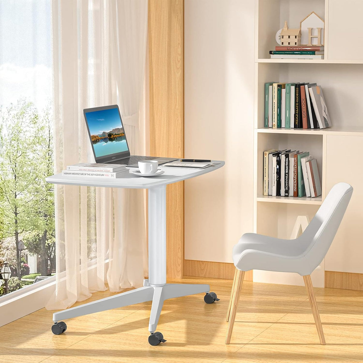 Mobile Standing Desk Height Adjustable Pneumatic Rolling Sit Stand Desk N5745