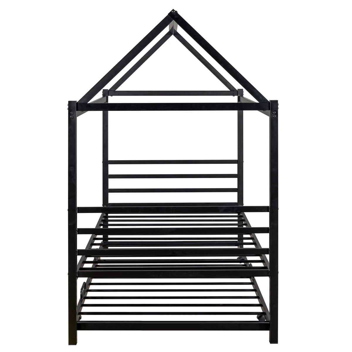 Twin Size Black Metal House Shape Platform Bed with Trundle I2663