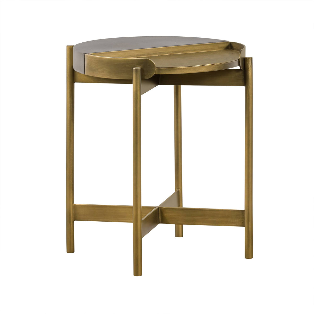 Grey Concrete End Table with Antique Brass I24604