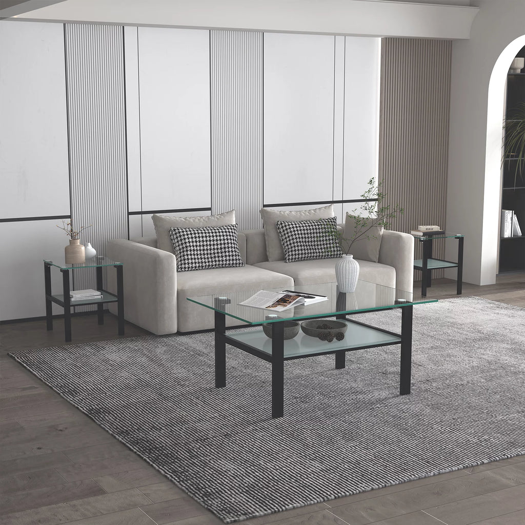 Black Glass Top Metal Frame End Table O7654