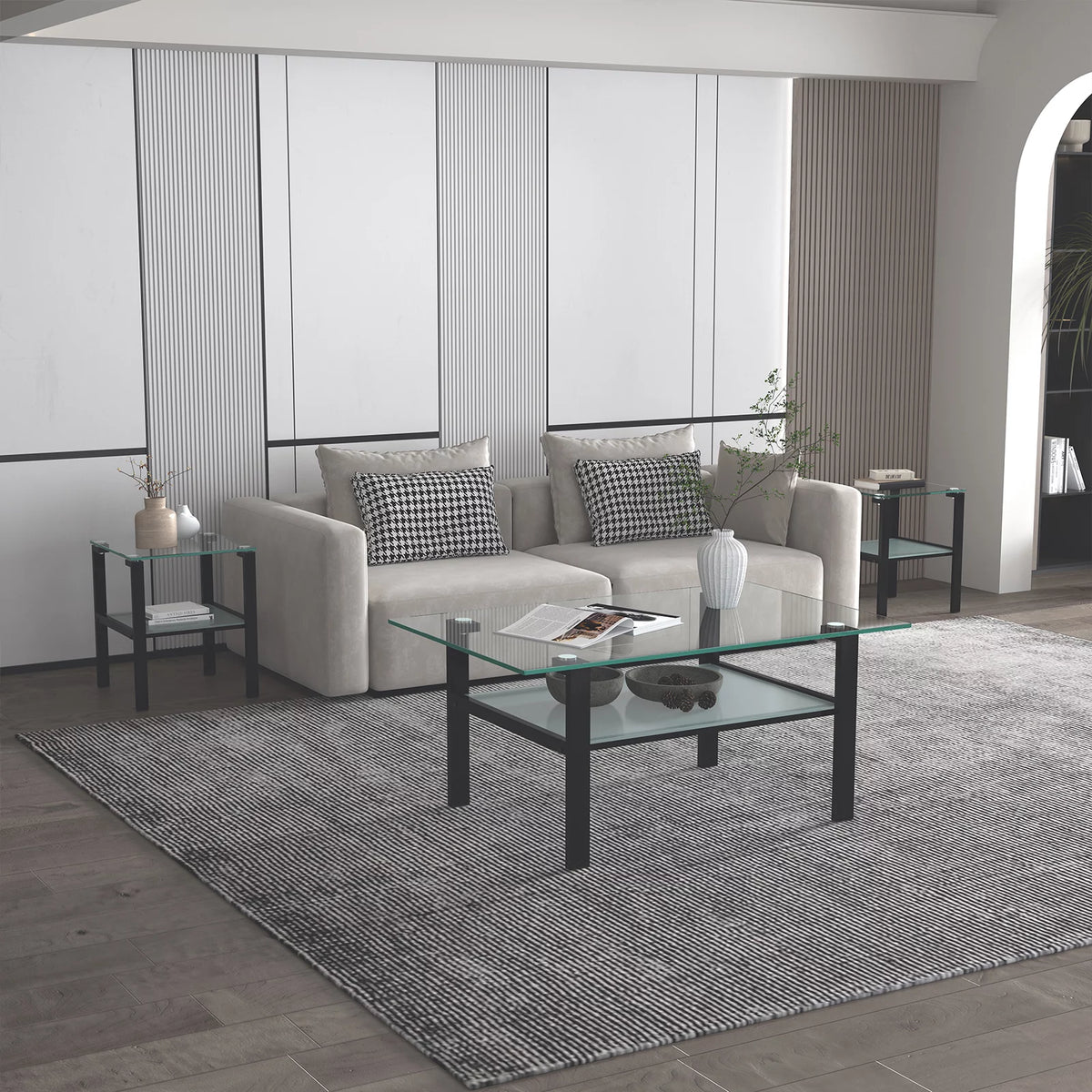 Black Glass Top Metal Frame End Table O7654